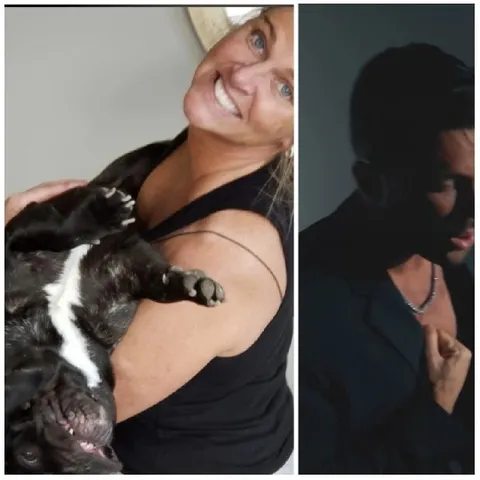 Woman with Bulldog and Man in Suit