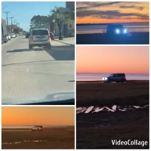 Vehicle in City and Beach Sunset
