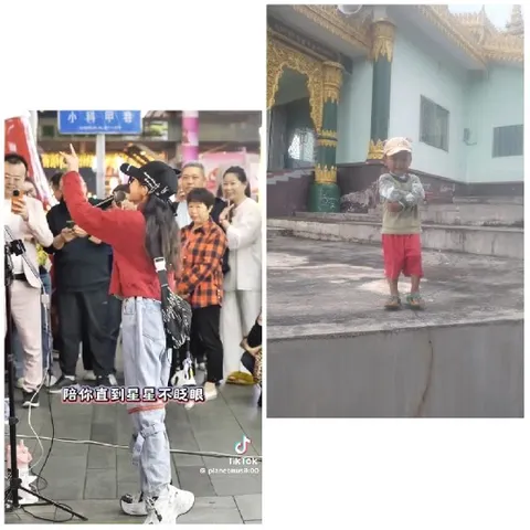 Performing with Microphone and Child Outside