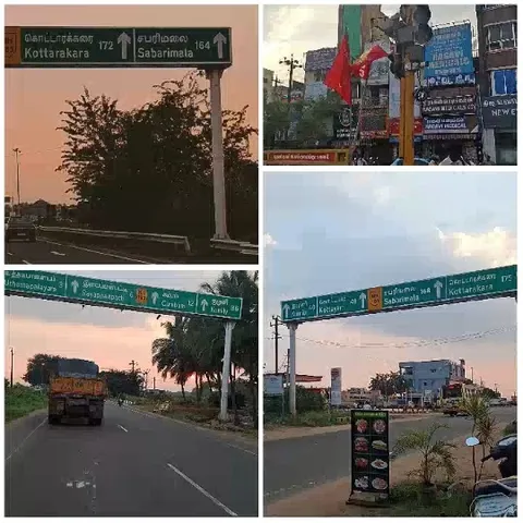 Road Signs and Scenic Landscapes