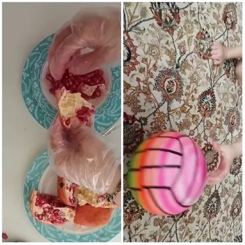 Hands Peeling Pomegranate with Child