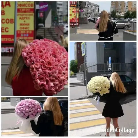 Woman with Colorful Flower Bouquets