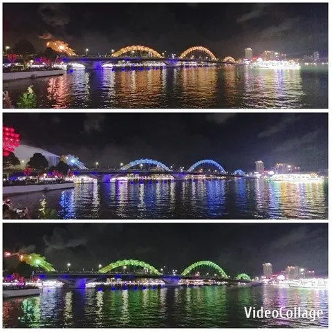 Nighttime Bridge with Colorful Lights