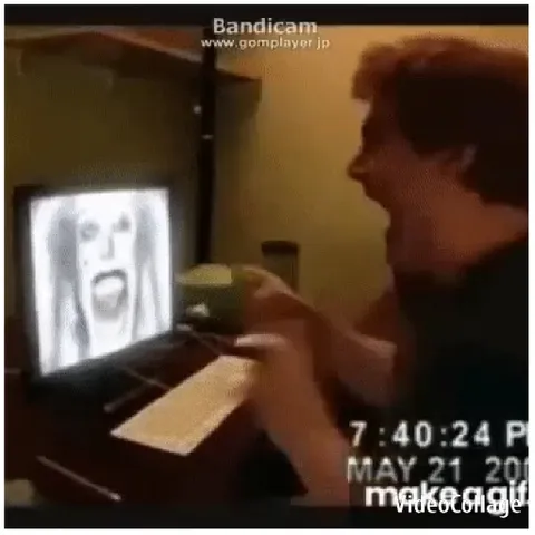Person Surprised by Distorted Face Screen