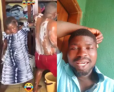 Washing Scene and Man in Blue Shirt