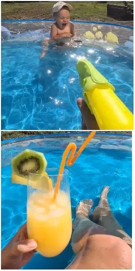 Child Playing with Water in Pool