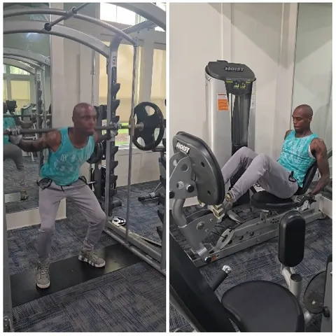 Person Squatting and Leg Pressing