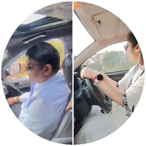 Drivers in Cars with Greenery Background