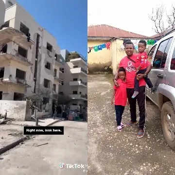 Damaged Building with Casual Family