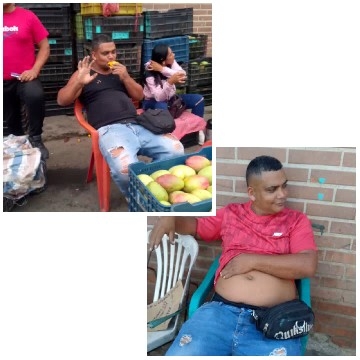 Man Eating Fruit in Plastic Chair