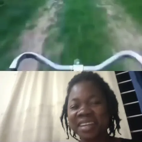 Blurry Green Path and Smiling Person
