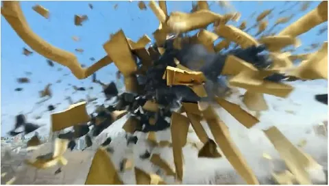Explosion of Golden Fragments in Sky