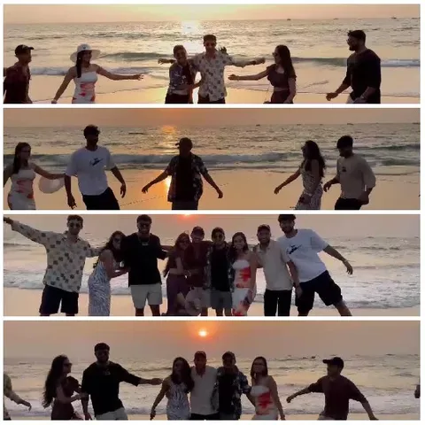 Beach Sunset with Friends Smiling