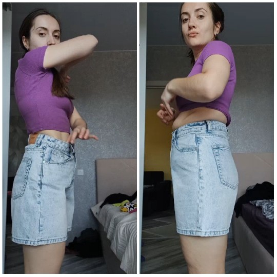 Woman in Room with Denim Shorts