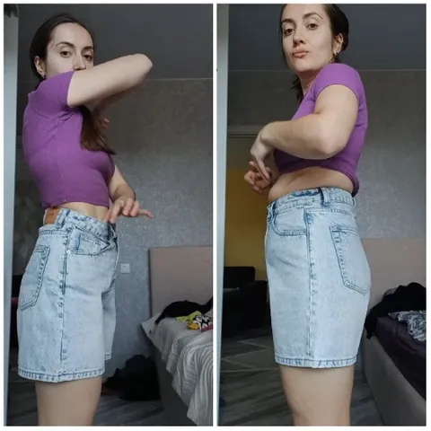 Woman in Room with Denim Shorts
