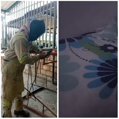 Welder Performing Work with Fabric
