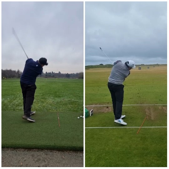 Two Golfers at Driving Range
