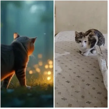Cat Observing Glowing Scene