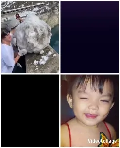 Snowball Pushing and Smiling Child