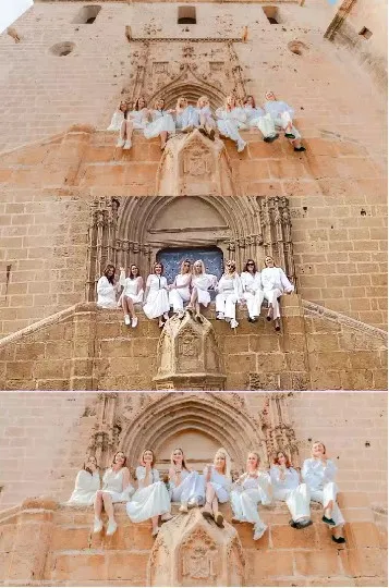 Groups Posing at Gothic Building
