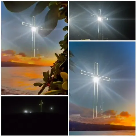 Illuminated Crosses Against Colorful Skies