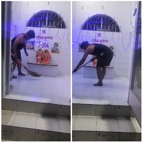 Sweeping Inside Religious Shrine