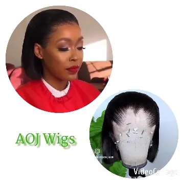 Person in Salon with Wig Display
