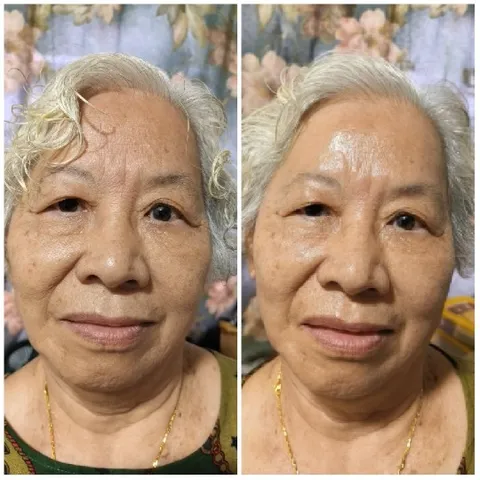 Elderly Woman with Floral Background