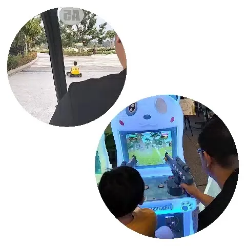 Riding Yellow Vehicle and Arcade Game