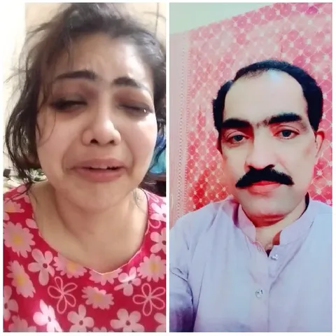 Emotional Woman and Mustached Man