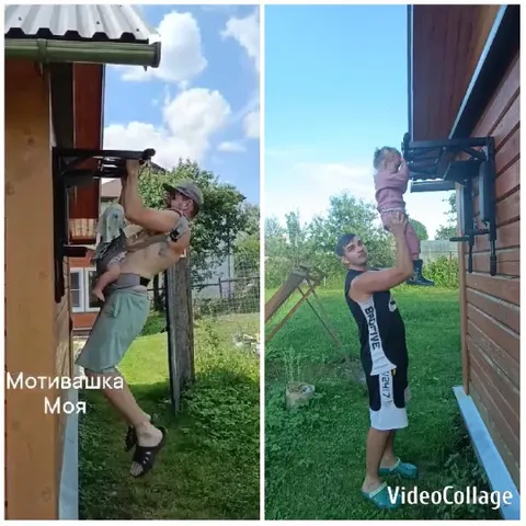 Man Performing Pull-Ups with Child