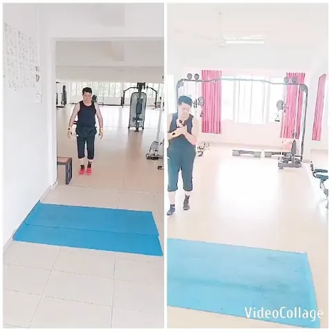 Workout Routine on Blue Exercise Mat