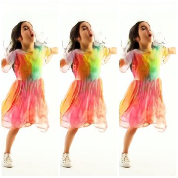 Identical Girl Jumping in White Background