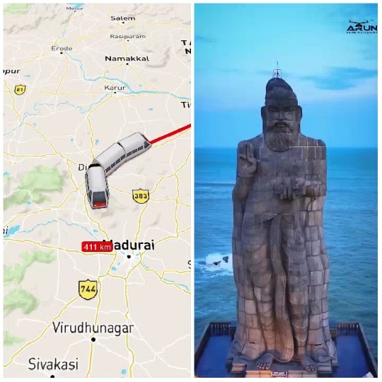 Map Route and Stone Statue
