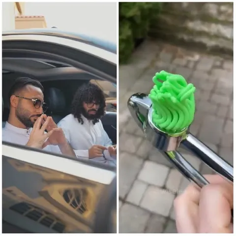 Men in Car and Garlic Press Scene