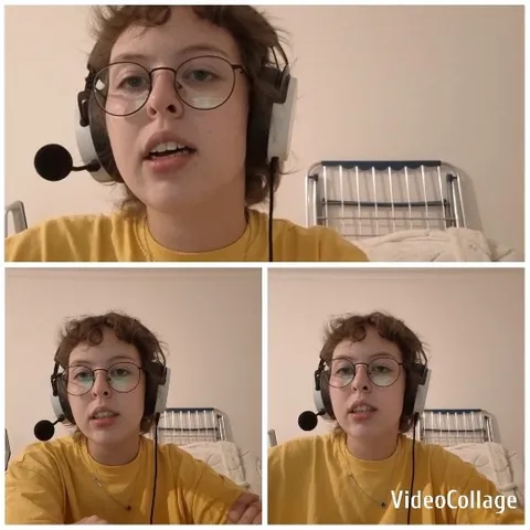 Person Talking with Headset in Bedroom