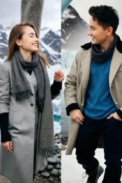 Couple Smiling in Snowy Mountains