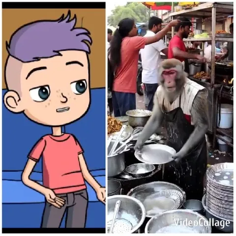 Animated Character and Real Monkey