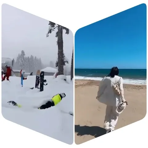 Snowy Ski Scene and Beach Walk