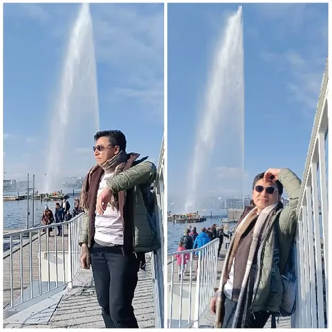 Bridge Pose with Water Fountain View