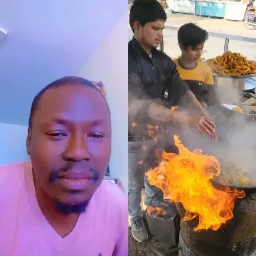 Man and Street Food Vendors Cooking