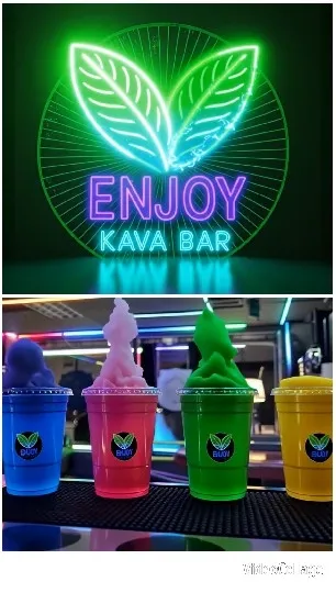 Neon Sign and Colorful Frozen Drinks
