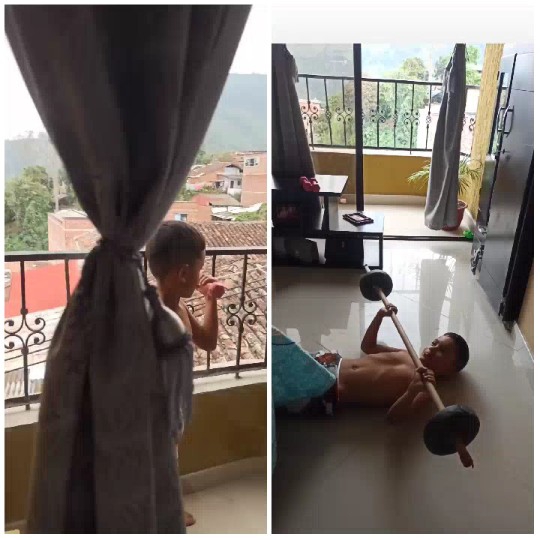 Child Looking Out and Exercising