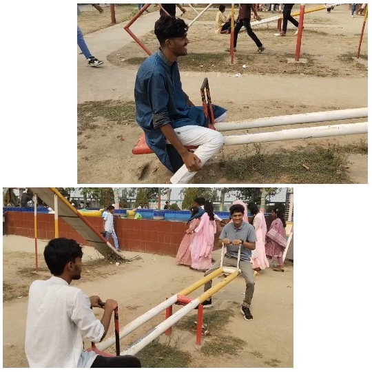 Young People on Seesaws at Park