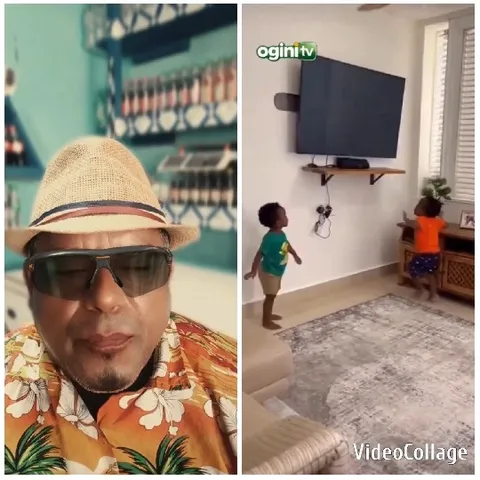 Person with Bottles and Children Watching TV