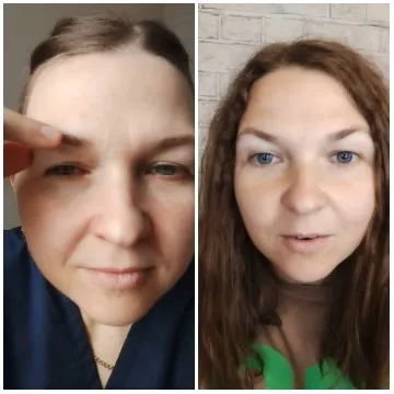 Woman Touching Eyebrow and Smiling