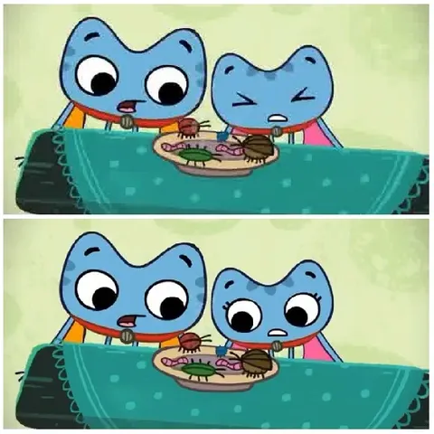 Curious Blue Cat Characters at Table