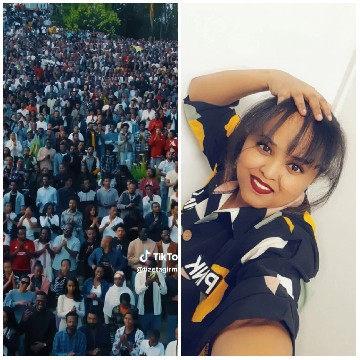 Crowd Outdoors and Woman Selfie