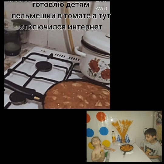 Cooking in Kitchen and Children Eating