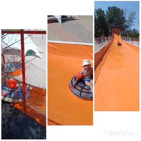 Child on Inflatable Tube at Waterslide
